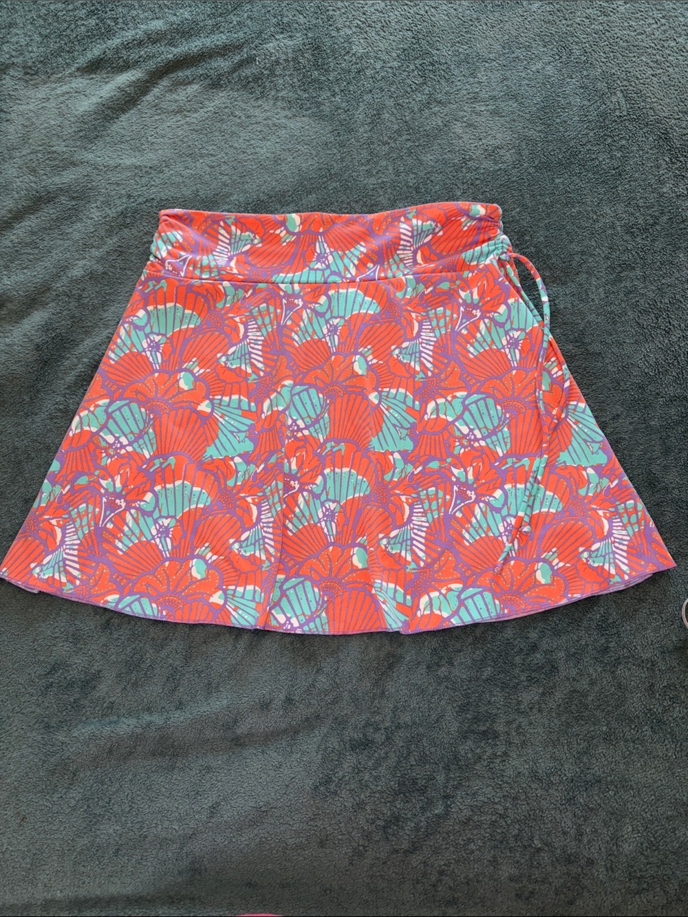 Soybu Coral & Teal Scallop-Print Skater Skirt